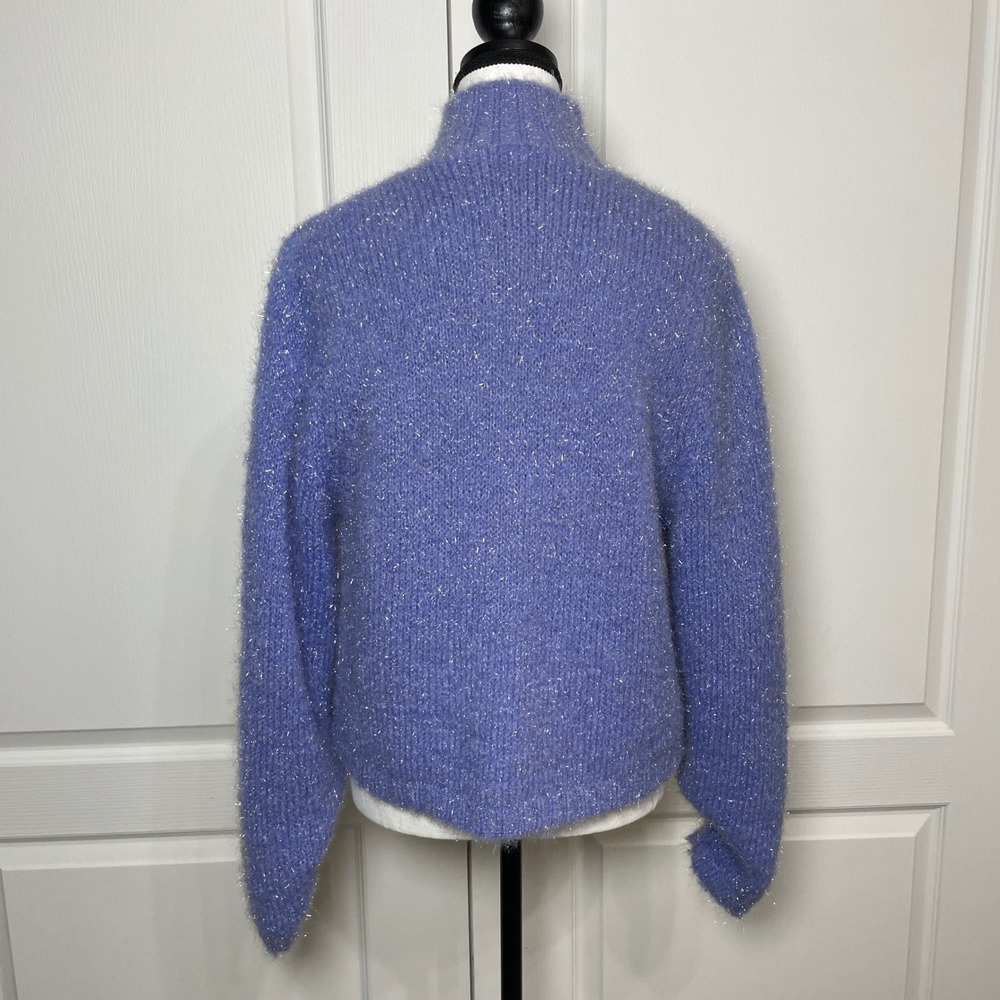 Jamie Sadock Womens Cardigan Sweater Medium Purple Fuzzy Knit Button Down Lined - Picture 11 of 11